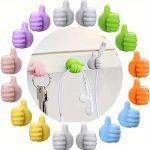 20pcs Adhesive Thumb Hooks – Polished Plastic Cable & Key Clips for Home & Office