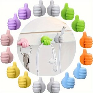 20pcs Adhesive Thumb Hooks – Polished Plastic Cable & Key Clips for Home & Office