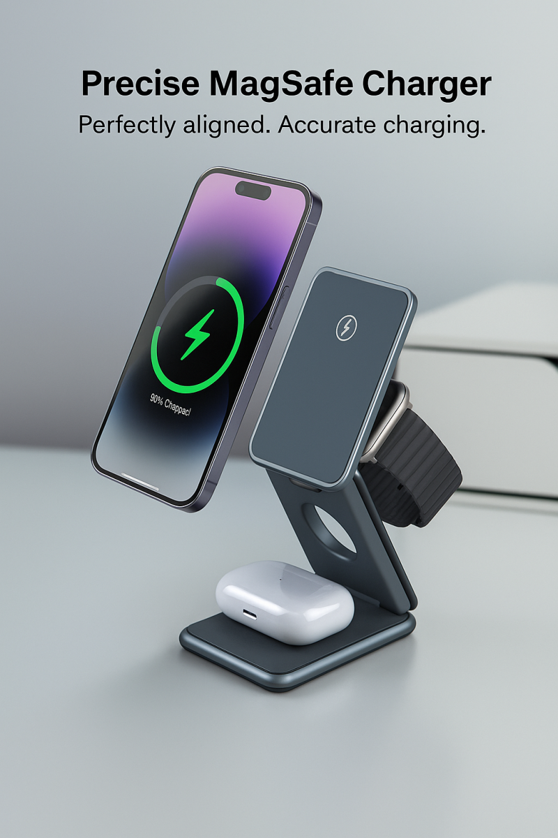MagFold Pro 3-in-1 Aluminum Wireless Charging Stand - Image 2